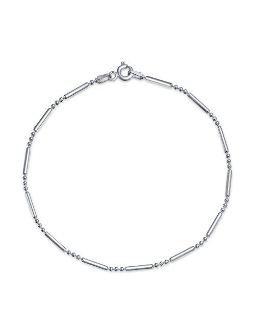 Simple Plain Bar Ball Link Chain Anklet Charm Hot wife Ankle Bracelet For Women Made In Italy 925 Sterling Silver 9In