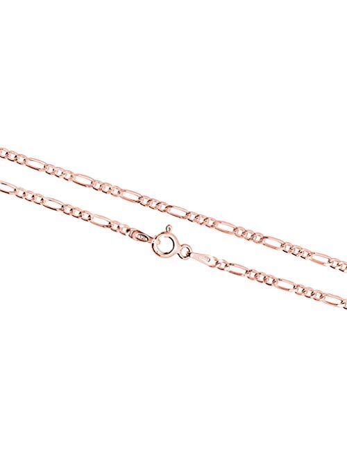 2.25mm Figaro Chain in Gold Plated Silver, Rose Gold Plated Silver & Sterling Silver 7-36 Inches