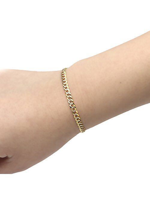 Floreo 10k Fine gold 4mm Curb Cuban Chain Bracelet and Anklet