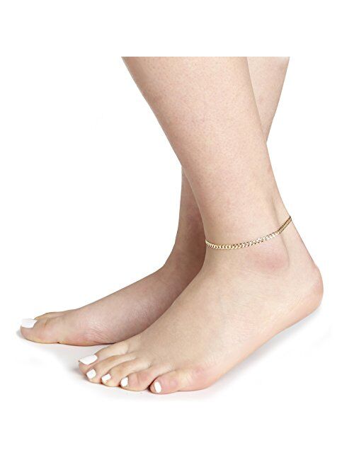 Floreo 10k Fine gold 4mm Curb Cuban Chain Bracelet and Anklet