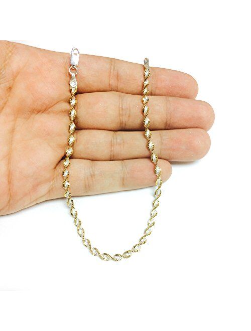 White And Yellow Singapore Style Chain Anklet In Sterling Silver