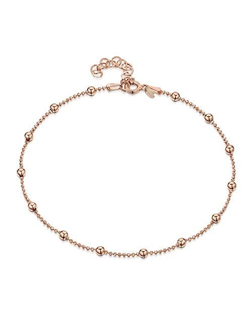 14K Rose Gold Plated on 925 Sterling Silver Adjustable Anklet - Classic Chain Ankle Bracelets - 9" to 10" inch - Flexible Fit