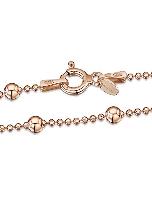 14K Rose Gold Plated on 925 Sterling Silver Adjustable Anklet - Classic Chain Ankle Bracelets - 9" to 10" inch - Flexible Fit