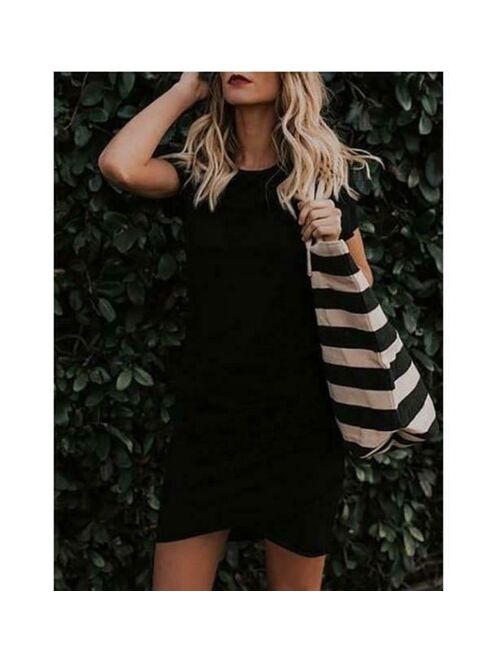 New Women Summer Dresses Round Neck Mid Sleeve Tights Stretch Bag Hip Irregular