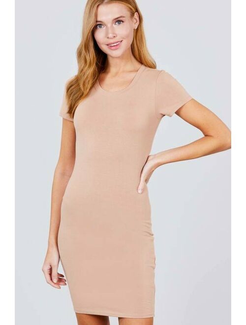 Women's Short Sleeve Round Neck Knit Mini Dress "