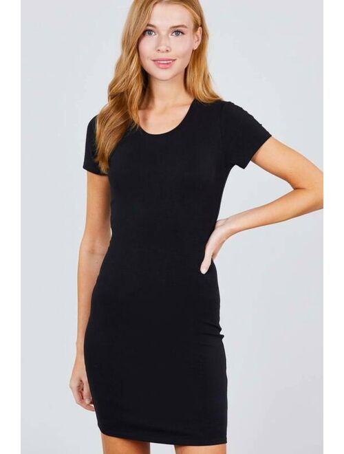 Women's Short Sleeve Round Neck Knit Mini Dress "