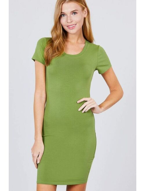 Women's Short Sleeve Round Neck Knit Mini Dress "