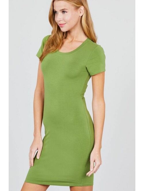 Women's Short Sleeve Round Neck Knit Mini Dress "