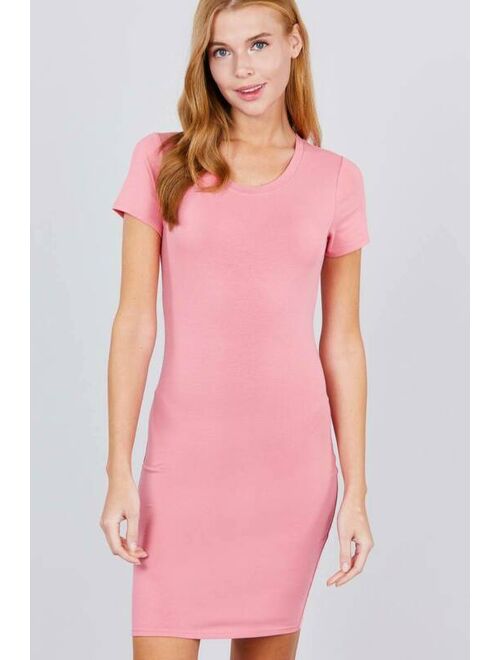 Women's Short Sleeve Round Neck Knit Mini Dress "