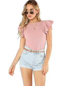 Women's Round Neck Layered Ruffle Short Sleeve Bodysuit