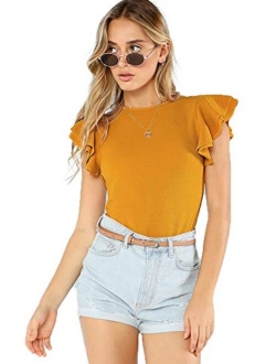 Women's Round Neck Layered Ruffle Short Sleeve Bodysuit