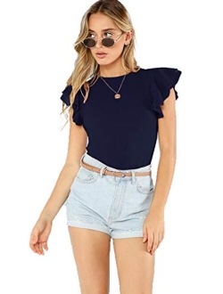 Women's Round Neck Layered Ruffle Short Sleeve Bodysuit