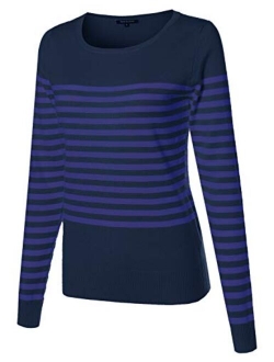 Made by Emma Women's Round Neck Striped Pullover Long Sleeve Top