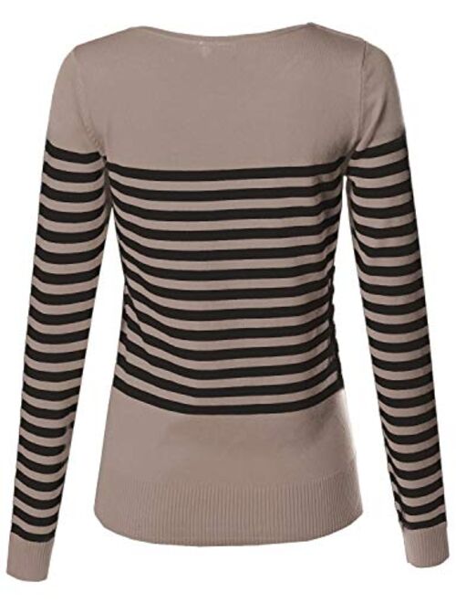 Made by Emma Women's Round Neck Striped Pullover Long Sleeve Top