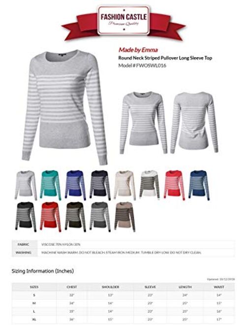 Made by Emma Women's Round Neck Striped Pullover Long Sleeve Top