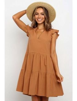 NEW CAMEL ORANGE V-NECK TIERED DRESS SIZE S, M, L, XL