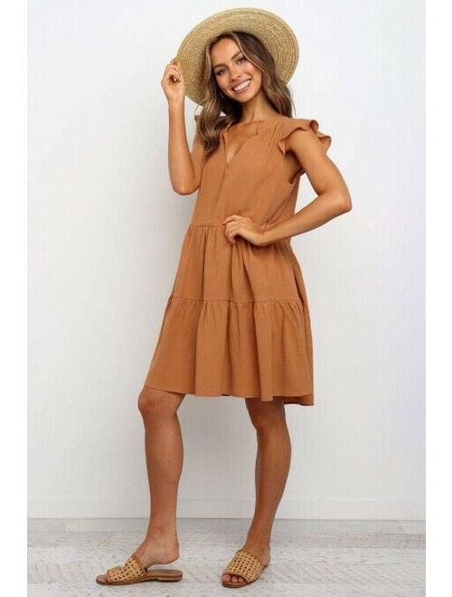 NEW CAMEL ORANGE V-NECK TIERED DRESS SIZE S, M, L, XL