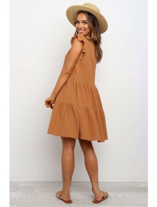 NEW CAMEL ORANGE V-NECK TIERED DRESS SIZE S, M, L, XL