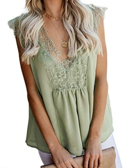 Sidefeel Women Crochet Lace Basic Tank Top Sleeveless Loose Fitting Tunic