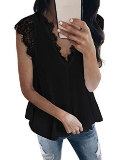 Sidefeel Women Crochet Lace Basic Tank Top Sleeveless Loose Fitting Tunic