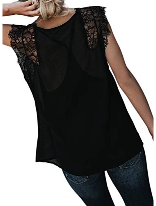 Sidefeel Women Crochet Lace Basic Tank Top Sleeveless Loose Fitting Tunic