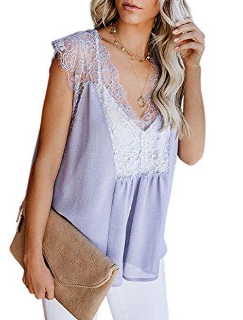 Sidefeel Women Crochet Lace Basic Tank Top Sleeveless Loose Fitting Tunic