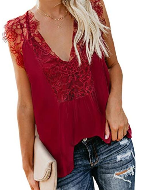 Sidefeel Women Crochet Lace Basic Tank Top Sleeveless Loose Fitting Tunic