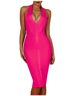 whoinshop Women 's Sexy Halter Deep V Neck Club Party Bandage Dress