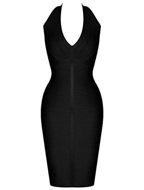 whoinshop Women 's Sexy Halter Deep V Neck Club Party Bandage Dress