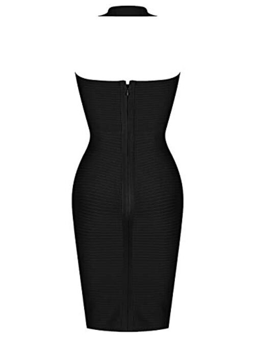 whoinshop Women 's Sexy Halter Deep V Neck Club Party Bandage Dress