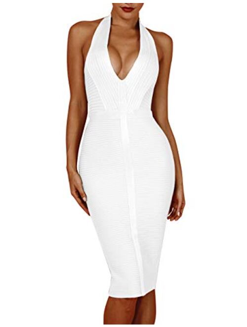 whoinshop Women 's Sexy Halter Deep V Neck Club Party Bandage Dress