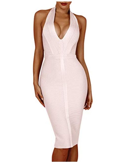 whoinshop Women 's Sexy Halter Deep V Neck Club Party Bandage Dress