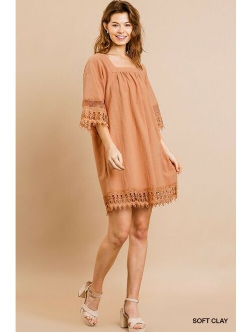 Umgee Bell Sleeve Square Neck cotton casual day boho dress