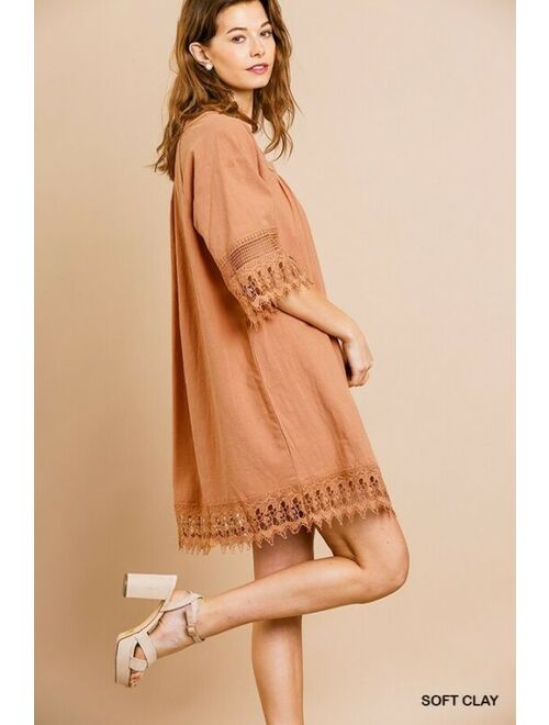 Umgee Bell Sleeve Square Neck cotton casual day boho dress