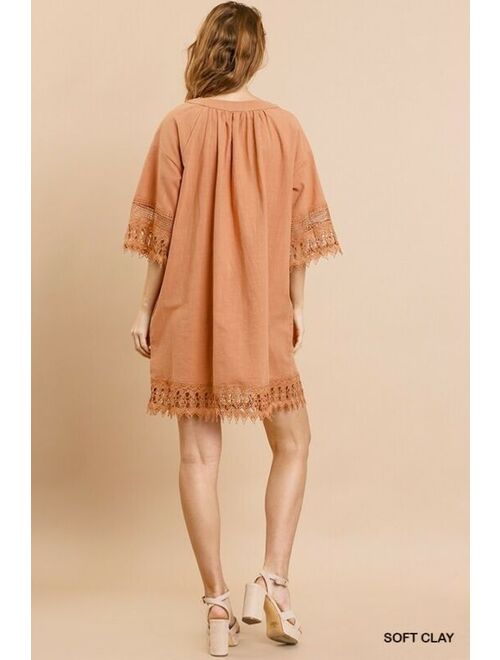 Umgee Bell Sleeve Square Neck cotton casual day boho dress