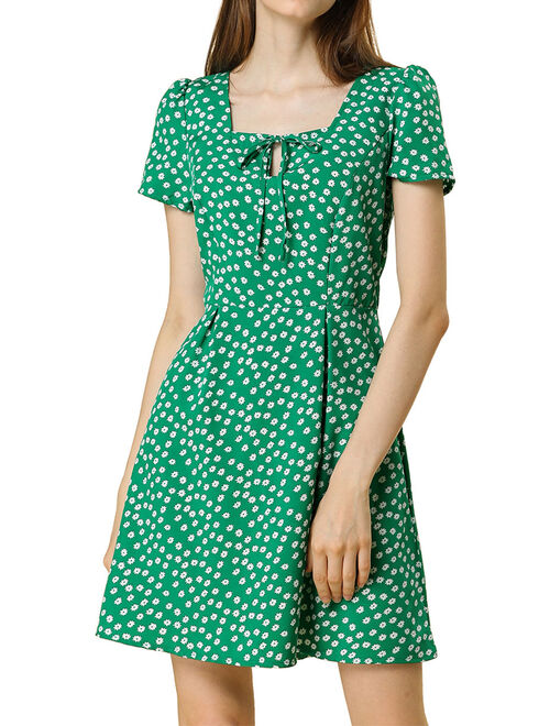 Women's Star Print Square Neck Short Sleeve A-Line Dress