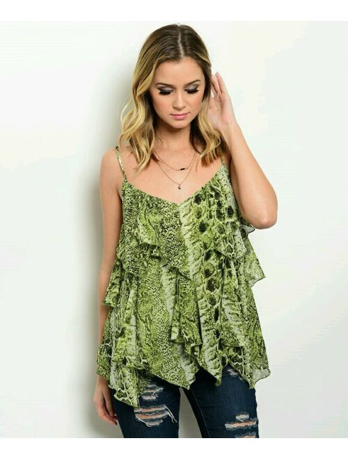 Green Reptile Print Spaghetti Strap Top