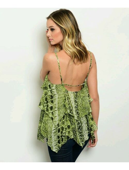 Green Reptile Print Spaghetti Strap Top