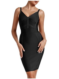 Women's Sexy Halter V Neck Knee Length Party Rayon Bodycon Bandage Dress