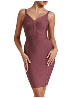 Women's Sexy Halter V Neck Knee Length Party Rayon Bodycon Bandage Dress