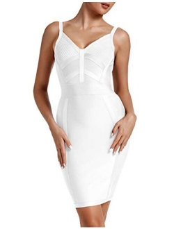 Women's Sexy Halter V Neck Knee Length Party Rayon Bodycon Bandage Dress