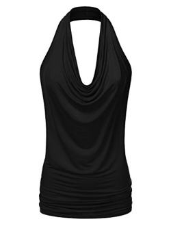 NINEXIS Women's Halter Neck Draped Front Open Back Top