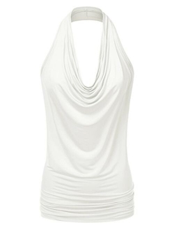 NINEXIS Women's Halter Neck Draped Front Open Back Top