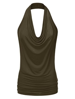 NINEXIS Women's Halter Neck Draped Front Open Back Top