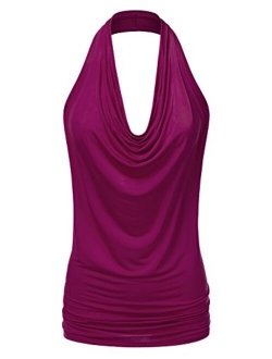 NINEXIS Women's Halter Neck Draped Front Open Back Top