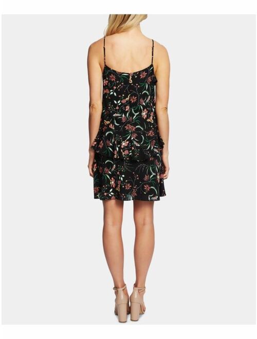 CECE $129 Womens New Black Floral Scoop Neck Fit + Flare Dress M B+B