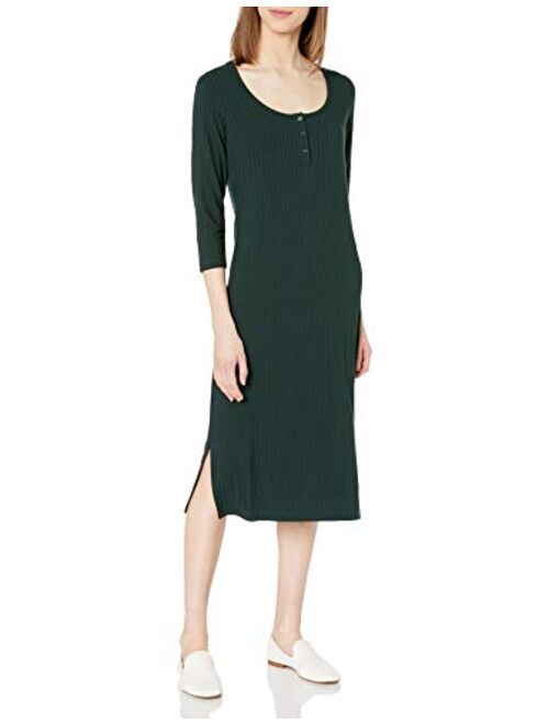 Amazon Brand - Daily Ritual Women's Rayon Spandex Wide Rib Scoop Neck Henley Dress