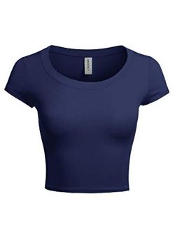 Women's Basic Solid Scoop Neck Slim Fit Short Sleeves Crop Tops