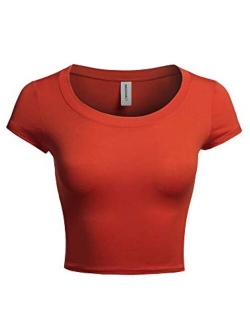 Women's Basic Solid Scoop Neck Slim Fit Short Sleeves Crop Tops