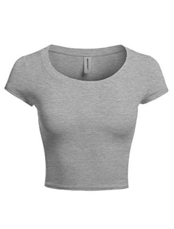 Women's Basic Solid Scoop Neck Slim Fit Short Sleeves Crop Tops